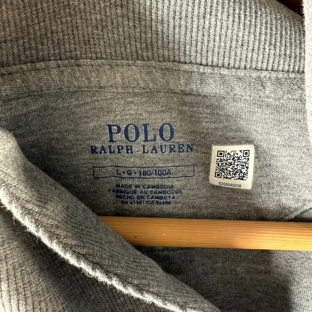 Polo Ralph Lauren Luxury Jersey Men's Large‎ Gray Heather Shawl-Collar Pullover